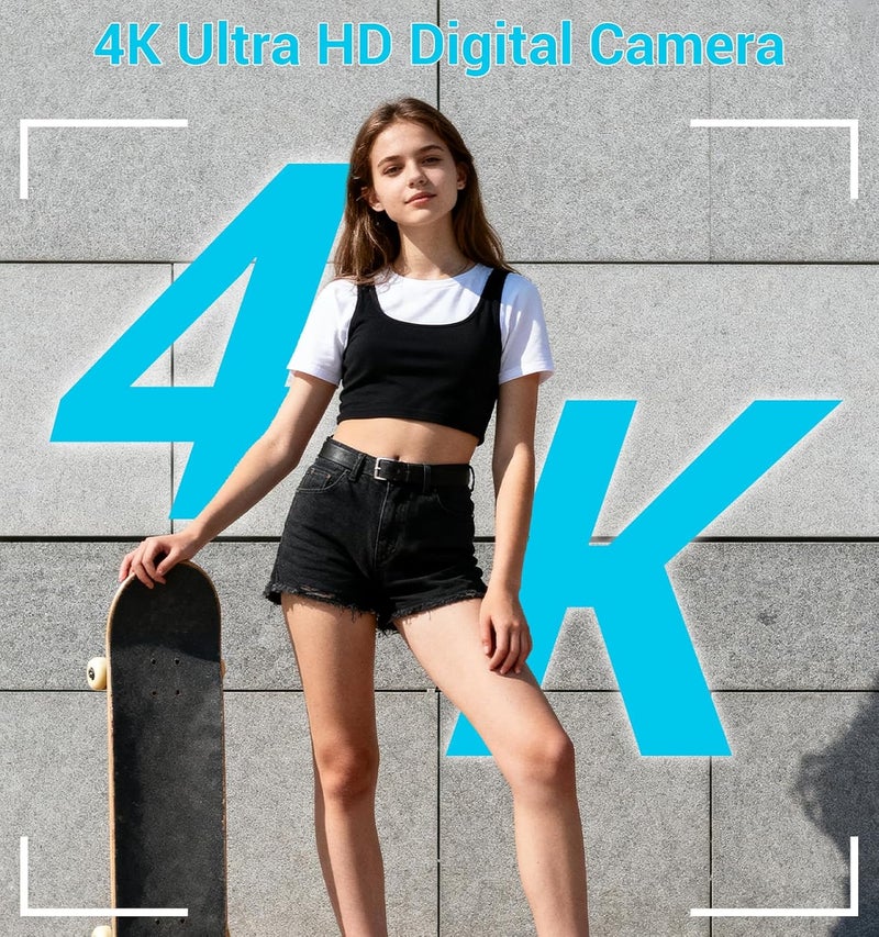 ceye Digital Camera, FHD 4K Compact Cameras with 64GB SD Card 2 Batteries, Portable Travel Digital Camera with 16X Autofocus Digital Zoom Small Camera for Teens Kids Boys Girls - Image 2